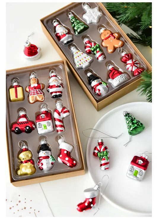 Style C Colorful Dainty Miniature Glass Christmas Ornament Set - 6pc Micro Holiday Characters - Image 4