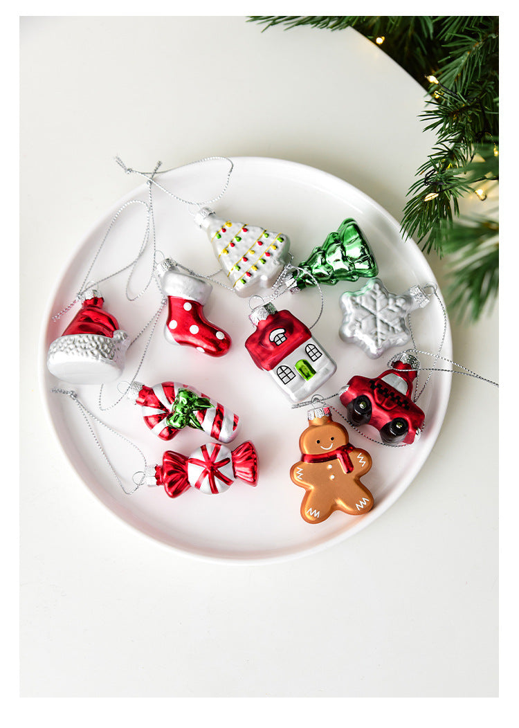 Style C Colorful Dainty Miniature Glass Christmas Ornament Set - 6pc Micro Holiday Characters - Image 5