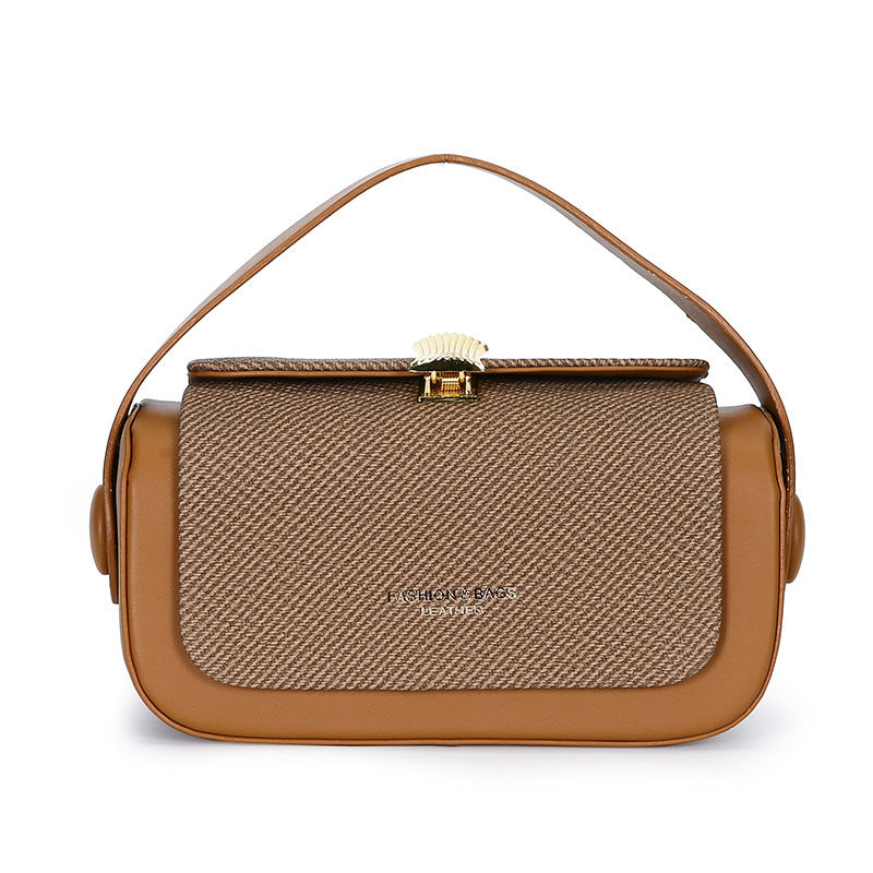 Brown Elegant Top Handle Crossbody Bag - Structured PU Leather Box Purse for Women - Image 2