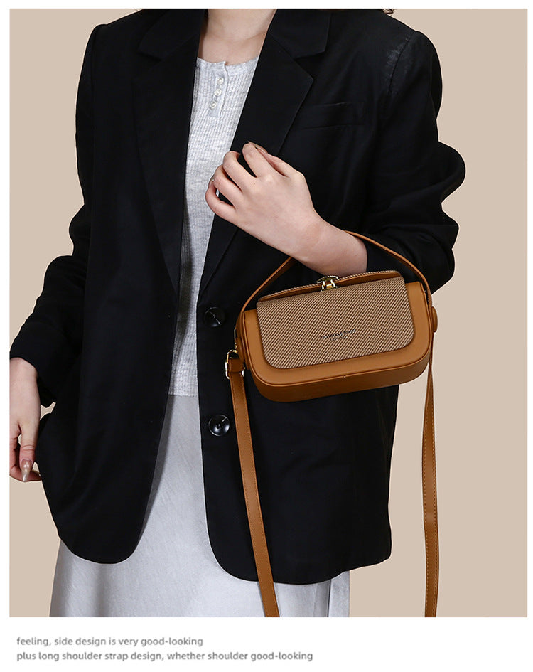 Brown Elegant Top Handle Crossbody Bag - Structured PU Leather Box Purse for Women - Image 3
