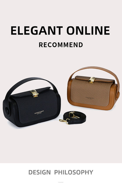 Brown Elegant Top Handle Crossbody Bag - Structured PU Leather Box Purse for Women - Image 4