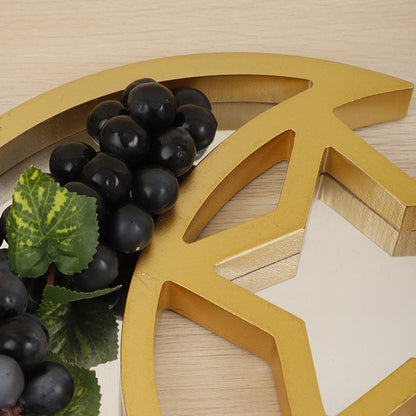 2 Pcs Gold Textured Elegant Celestial Moon & Star Serving Tray - Gold Finish Decorative Platter for Home & Holidays - Image 4