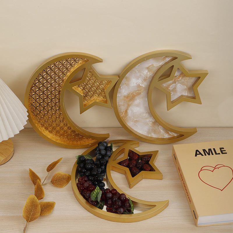 2 Pcs Gold and White Mirrored Elegant Celestial Moon & Star Serving Tray - Gold Finish Decorative Platter for Home & Holidays - Image 3