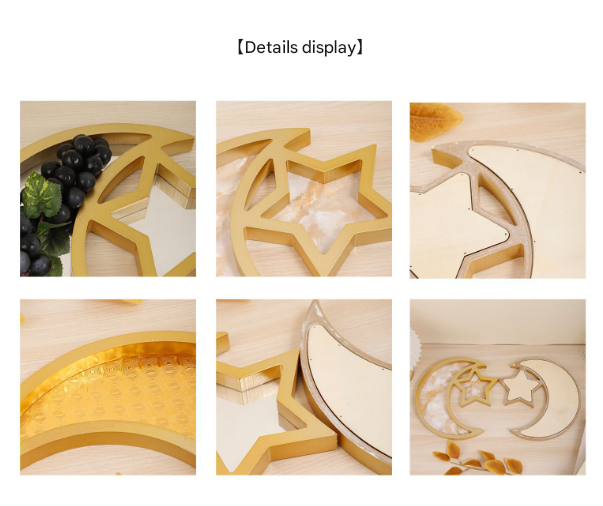 2 Pcs Gold Marble Effect Elegant Celestial Moon & Star Serving Tray - Gold Finish Decorative Platter for Home & Holidays - Image 5