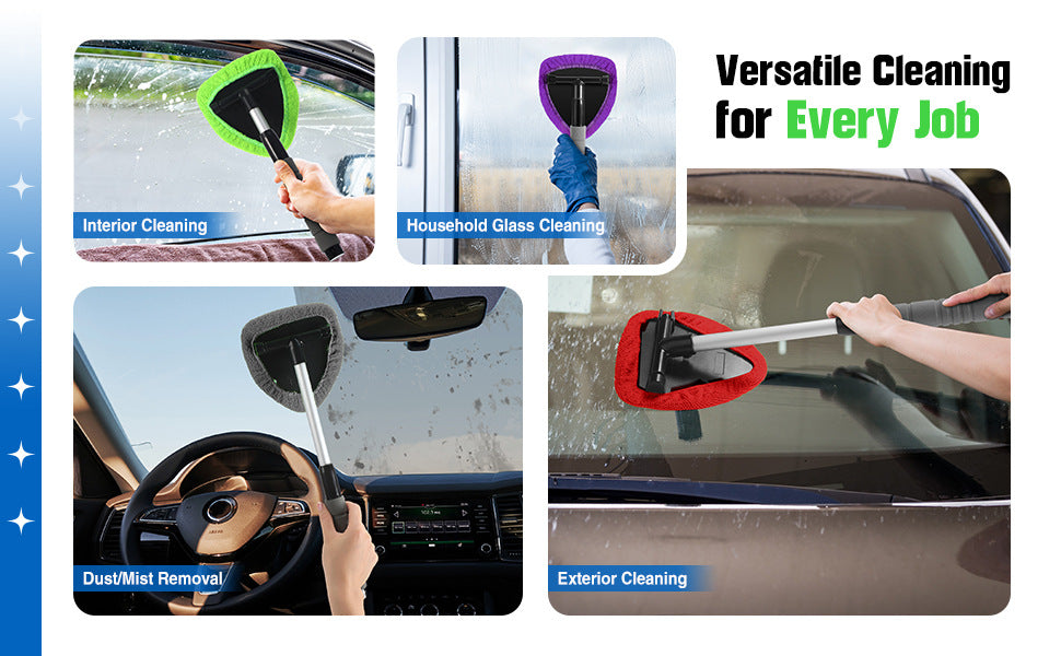 Red Car Windshield Cleaner Tool, Inside with 4 Reusable and Washable Microfiber Pads and Extendable Handle, Moisture Removal Tool - Image 6