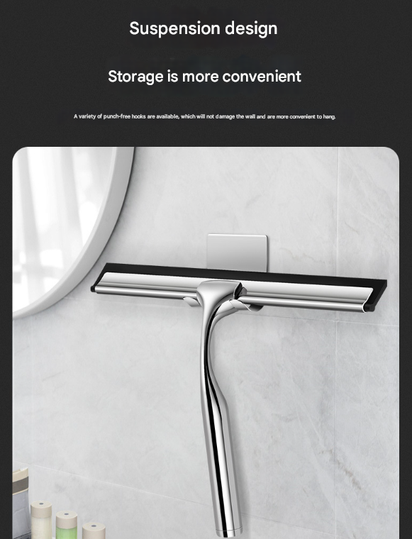 Silver Premium Stainless Steel Shower Squeegee with Adhesive Hook Holder - Streak-Free Blade for Glass Doors, Windows & Mirrors - Image 5