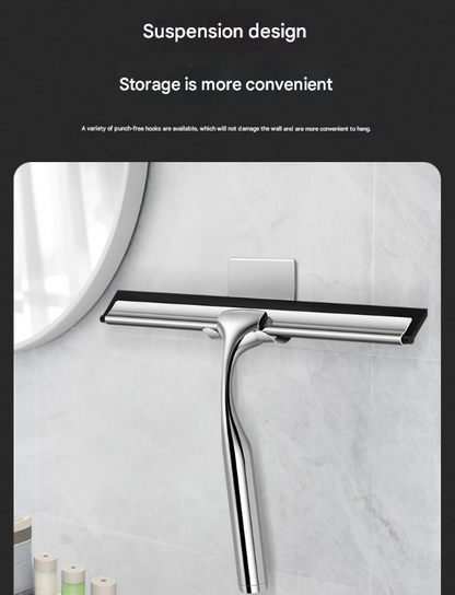 Silver Premium Stainless Steel Shower Squeegee with Adhesive Hook Holder - Streak-Free Blade for Glass Doors, Windows & Mirrors - Image 5