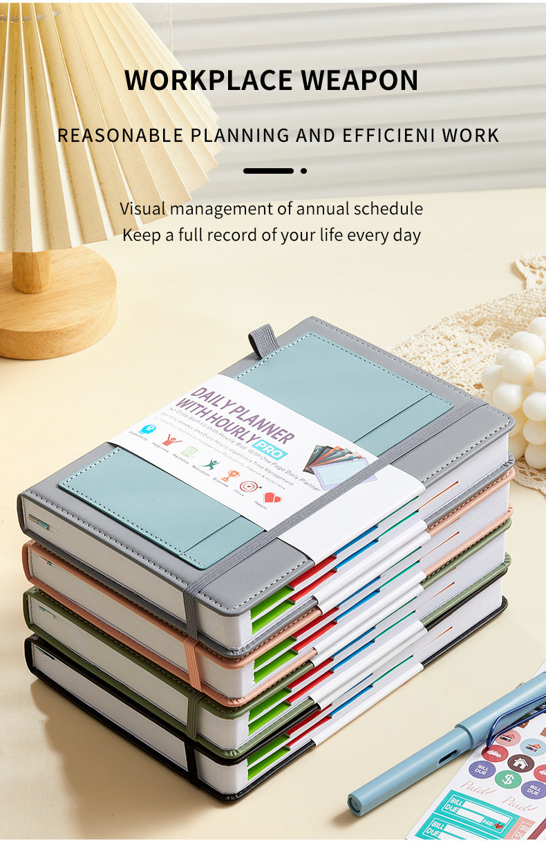 Purple A5 PU Leather Agenda for Productivity & Time Management-Undated Daily & Hourly Planner Pro  - Image 3