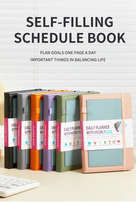 Black A5 PU Leather Agenda for Productivity & Time Management-Undated Daily & Hourly Planner Pro  - Image 2