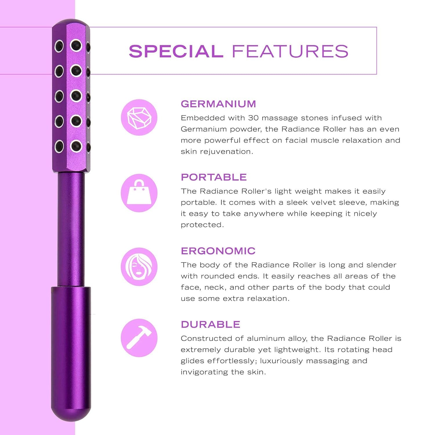 Black Germanium Stone Facial Roller - Uplifting & Sculpting Beauty Massager for Face and Body - Image 2