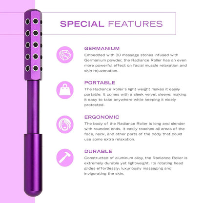 Silver Germanium Stone Facial Roller - Uplifting & Sculpting Beauty Massager for Face and Body - Image 2