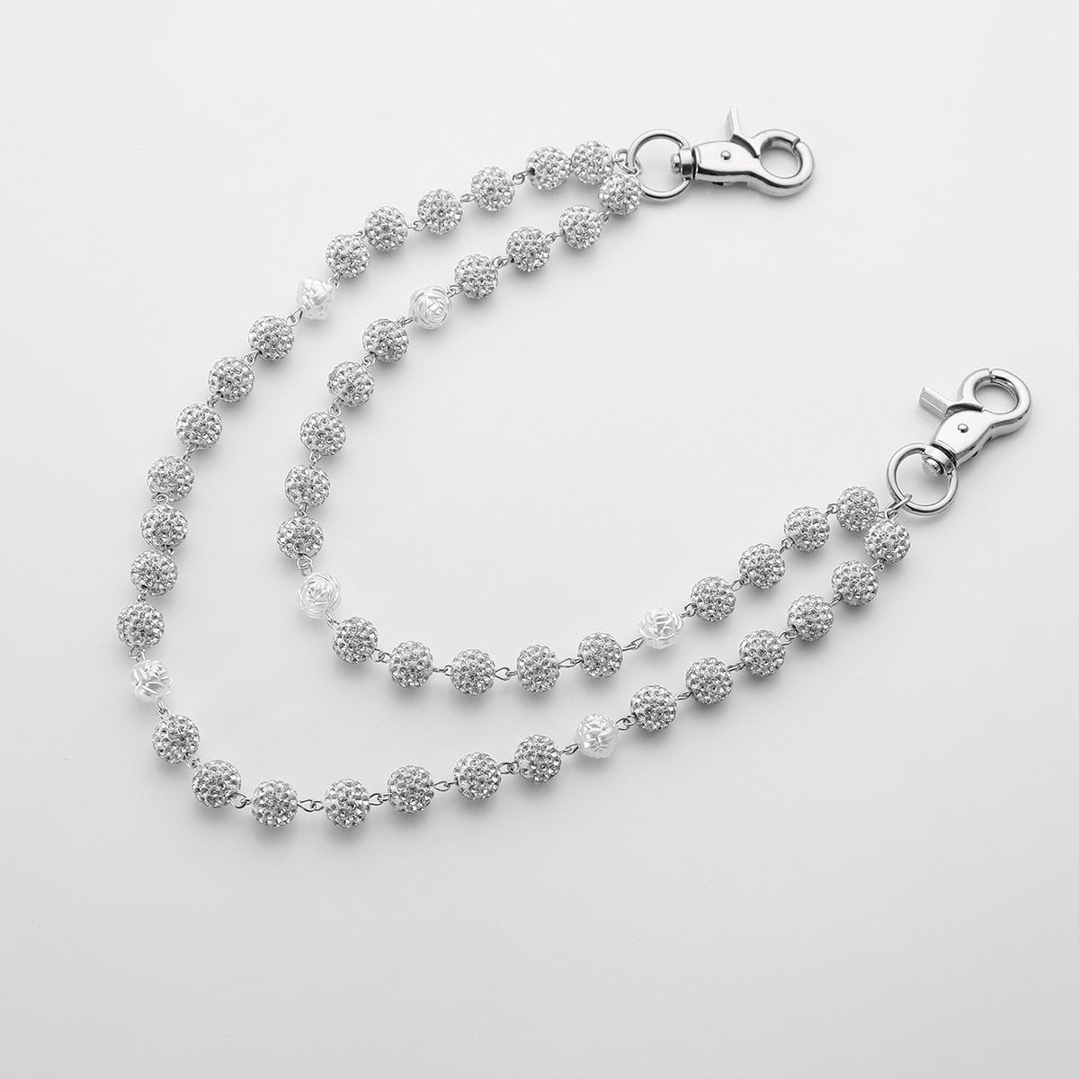Silver and White Bling Rhinestone Beaded Wallet Chain - Double Layer Hip Hop Trouser Chain Jean Accessory(60g） - Image 3