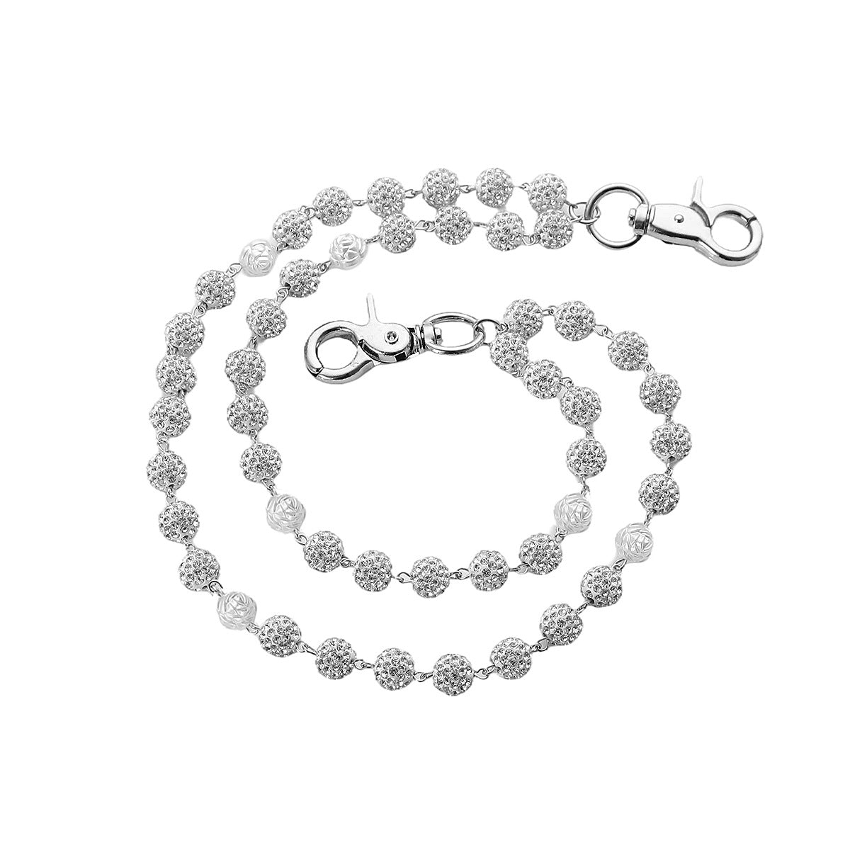 Silver and White Bling Rhinestone Beaded Wallet Chain - Double Layer Hip Hop Trouser Chain Jean Accessory(60g） - Image 4