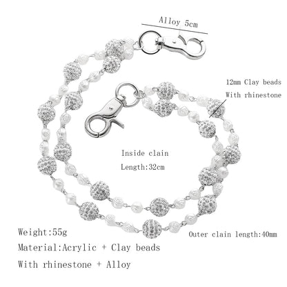 Silver and White Bling Rhinestone Beaded Wallet Chain - Double Layer Hip Hop Trouser Chain Jean Accessory(55g） - Image 2