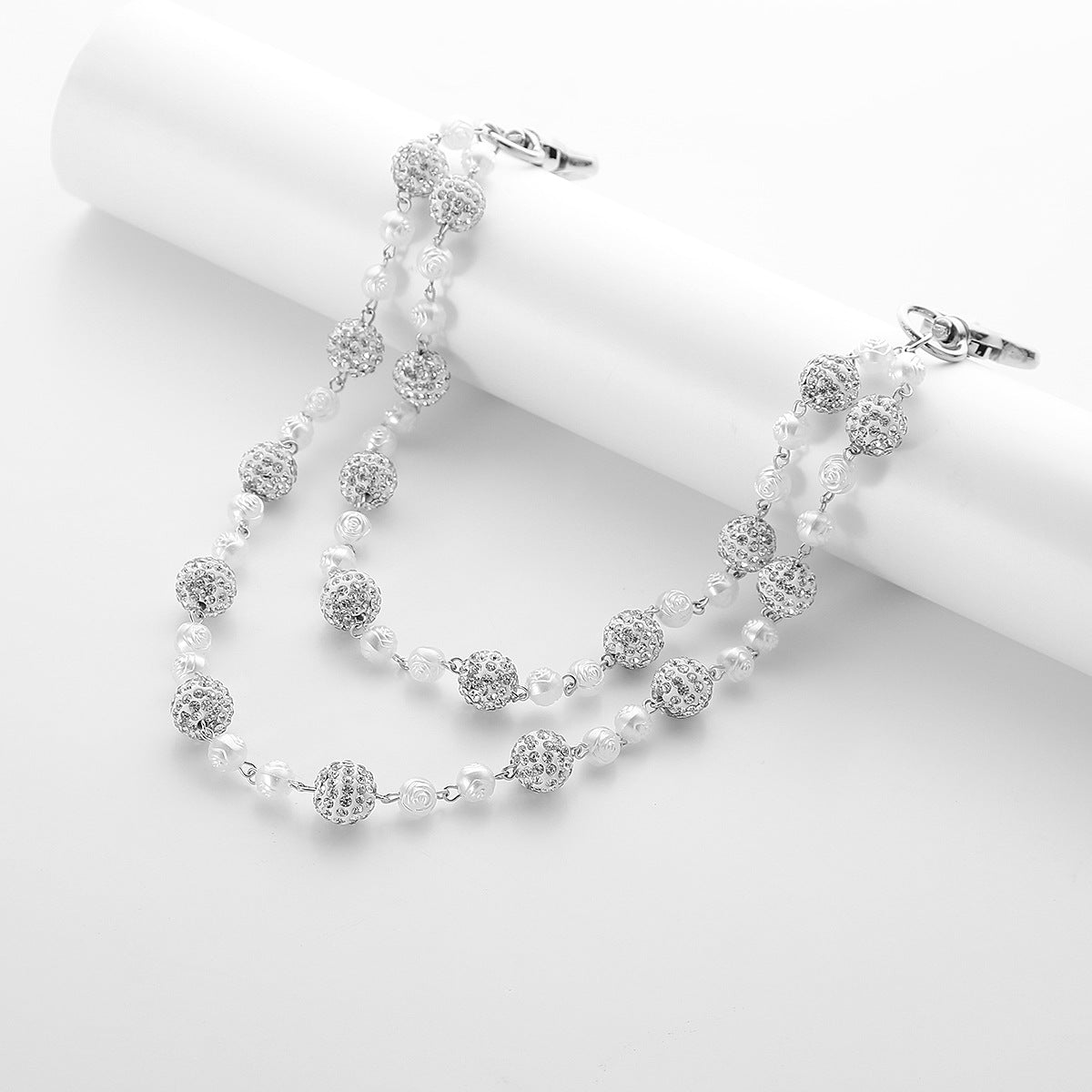 Silver and White Bling Rhinestone Beaded Wallet Chain - Double Layer Hip Hop Trouser Chain Jean Accessory(55g） - Image 3