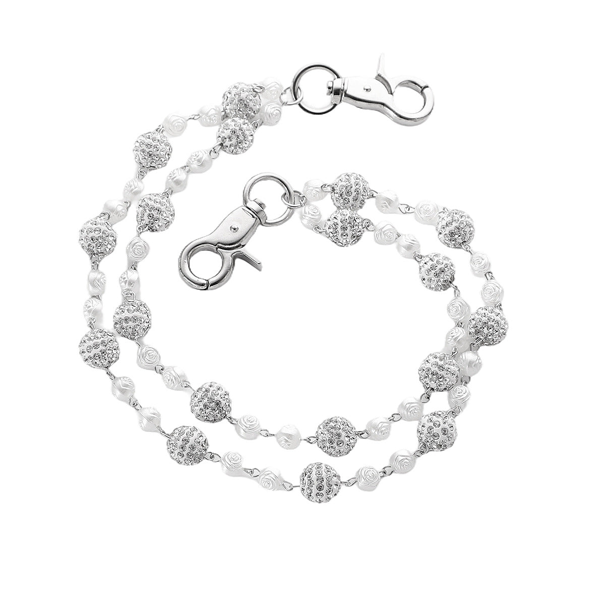 Silver and White Bling Rhinestone Beaded Wallet Chain - Double Layer Hip Hop Trouser Chain Jean Accessory(55g） - Image 4