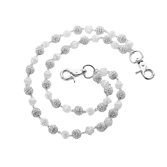 Silver and White Bling Rhinestone Beaded Wallet Chain - Double Layer Hip Hop Trouser Chain Jean Accessory(72g） - Image 4