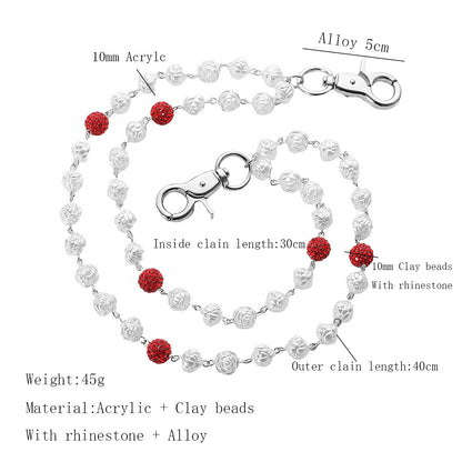 Red and White Bling Rhinestone Beaded Wallet Chain - Double Layer Hip Hop Trouser Chain Jean Accessory(45g） - Image 2