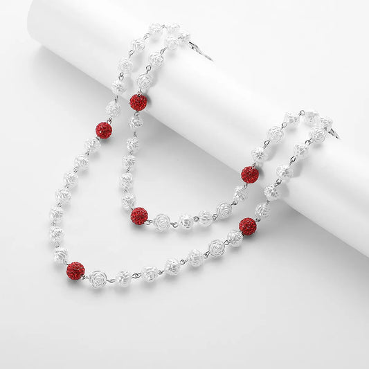 Red and White Bling Rhinestone Beaded Wallet Chain - Double Layer Hip Hop Trouser Chain Jean Accessory(45g） - Image 3