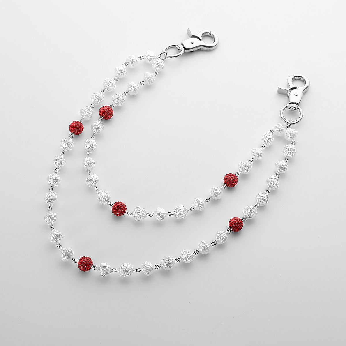 Red and White Bling Rhinestone Beaded Wallet Chain - Double Layer Hip Hop Trouser Chain Jean Accessory(45g） - Image 4