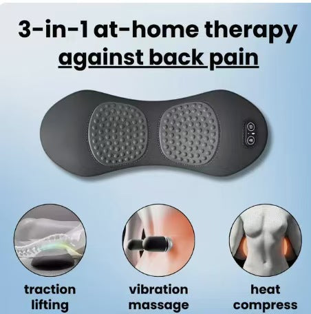 Light Grey 3-in-1 Heated Back Stretcher with Vibration Massage & Traction Lift — Memory Foam Lumbar Support Cushion for Home Therapy and Pain Relief - Image 2