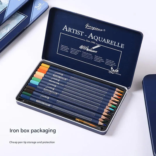 Giorgione Artist Watercolour Pencils 12-Color Set - Premium Water Soluble Colored Pencils for Art & Drawing with Tin Case - Image 2