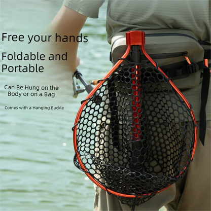Red High Strength Large Landing Net - Fishing Net with Foldable Handle and Soft Rubber Netting, Dip Net for Fishing, Ideal for Boat, Pier, River Angling - Image 5
