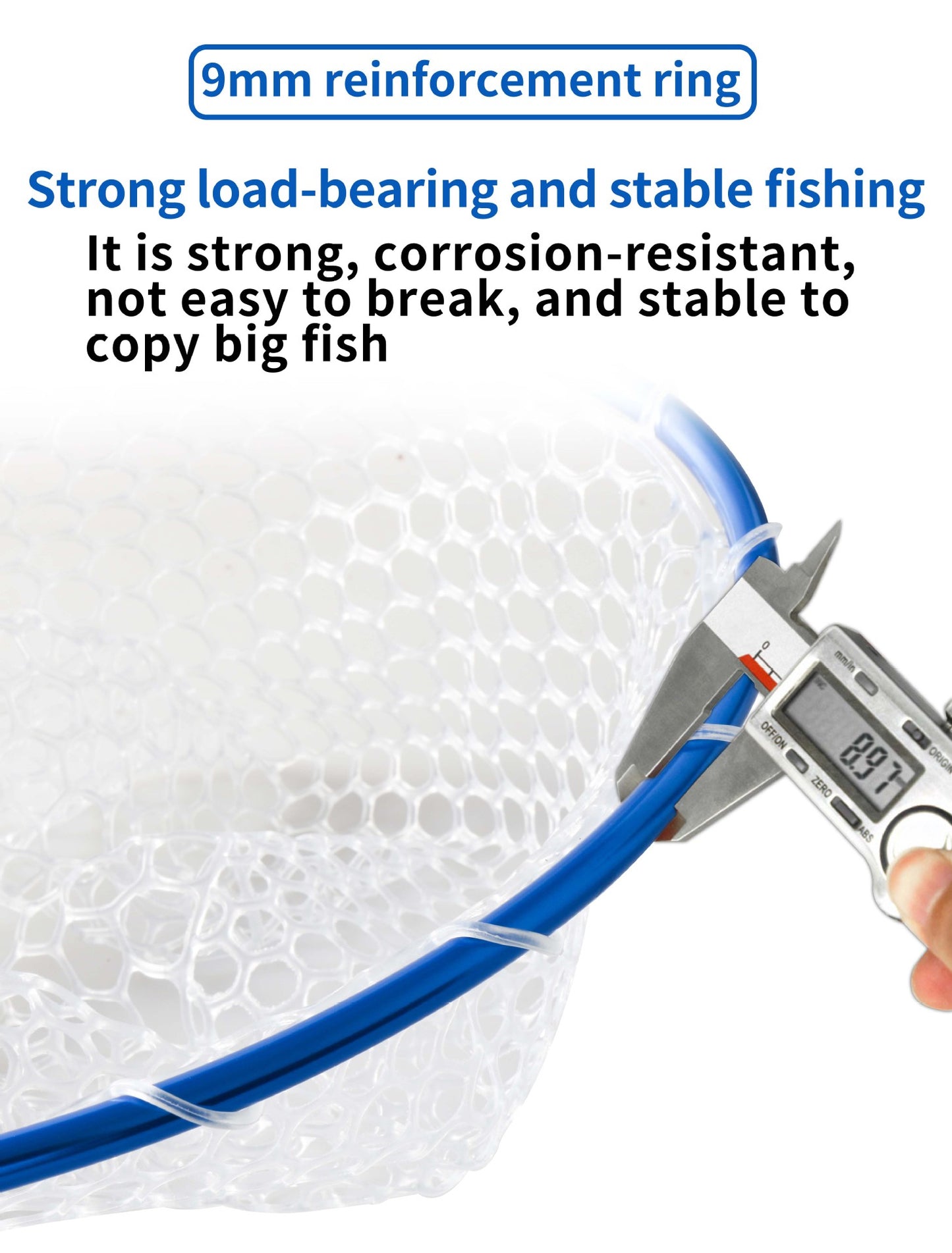 Blue High Strength Large Landing Net - Fishing Net with Long Foldable Handle and Soft Rubber Netting, Dip Net for Fishing, Ideal for Boat, Pier, River Angling - Image 7