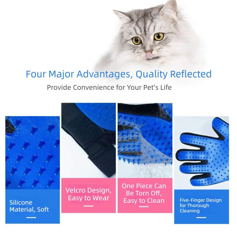 5 Pairs Blue Pet Grooming Gloves for Dogs & Cats - Deshedding, Bathing & Massage Brush  - Image 2