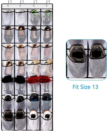 Black Over the Door Shoe Organizer with 24 Mesh Pockets - Space Saving Hanging Storage for Shoes, Accessories, Pantry  - Image 4
