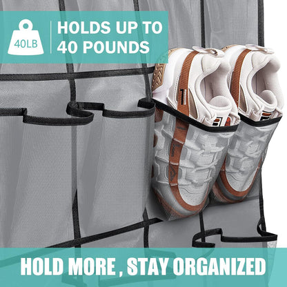 White Over the Door Shoe Organizer with 24 Mesh Pockets - Space Saving Hanging Storage for Shoes, Accessories, Pantry  - Image 6