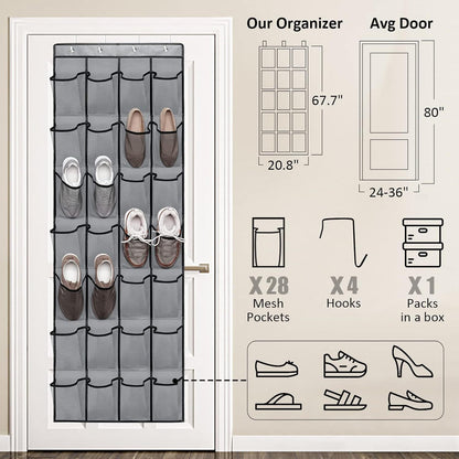 White Over the Door Shoe Organizer with 24 Mesh Pockets - Space Saving Hanging Storage for Shoes, Accessories, Pantry  - Image 7