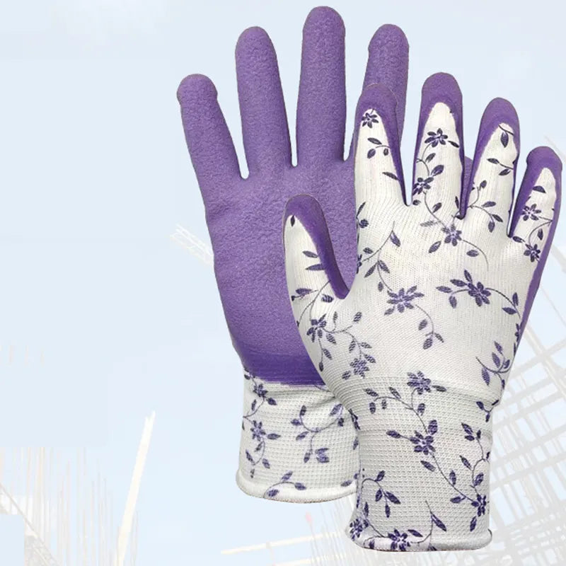 Purple Garden Gloves - 5 Pairs Anti-Puncture, Waterproof, Wear-Resistant Gardening Work Gloves for Planting, Weeding, Rose Pruning