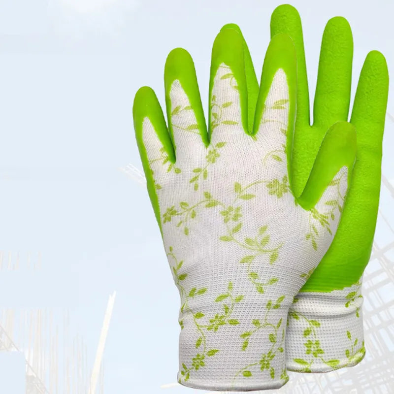 Green Garden Gloves - 5 Pairs Anti-Puncture, Waterproof, Wear-Resistant Gardening Work Gloves for Planting, Weeding, Rose Pruning