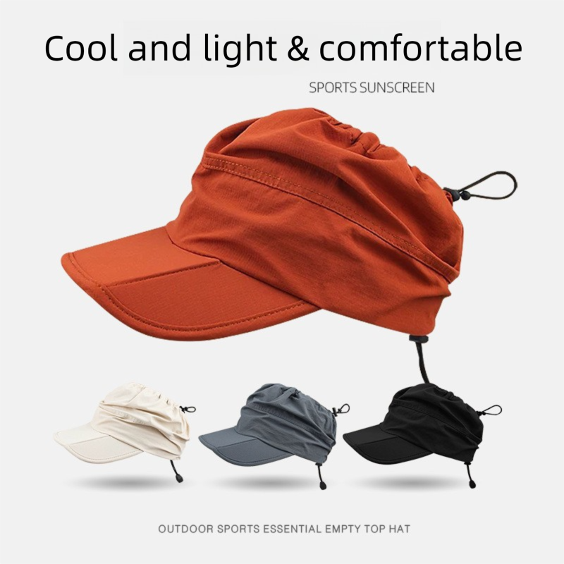 Beige Foldable Packable Visor Cap for Women, Quick Dry Outdoor Running Sport Sun Protection Hat - Image 2