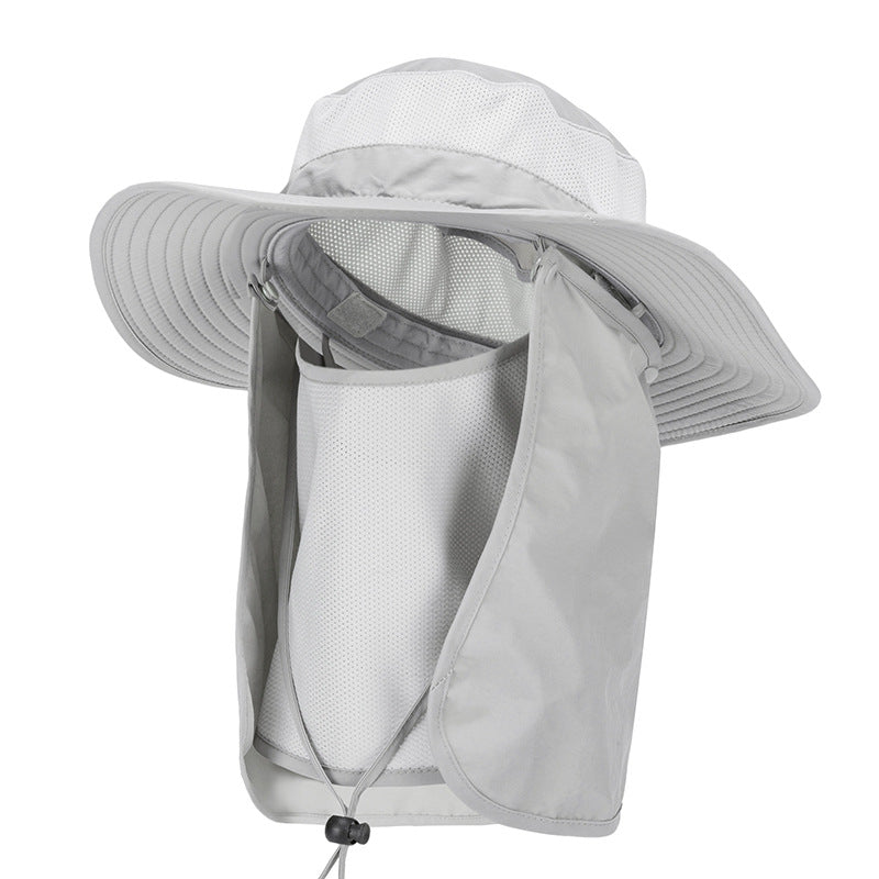Light Grey Outdoor Summer Sun Protection Hat with UV Protection Breathable Wide Brim Fisherman Cap for Hiking Cycling Fishing