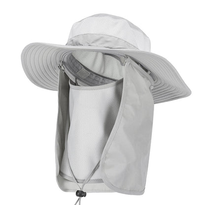Light Grey Outdoor Summer Sun Protection Hat with UV Protection Breathable Wide Brim Fisherman Cap for Hiking Cycling Fishing