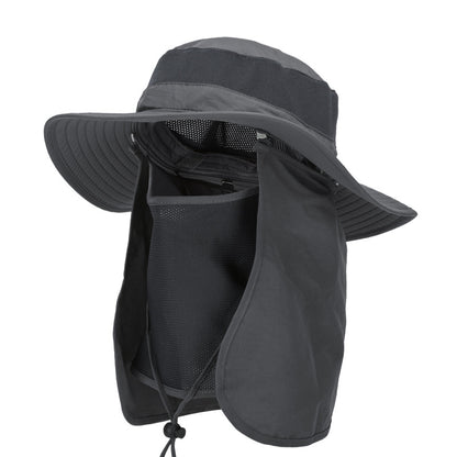 Dark Grey Outdoor Summer Sun Protection Hat with UV Protection Breathable Wide Brim Fisherman Cap for Hiking Cycling Fishing