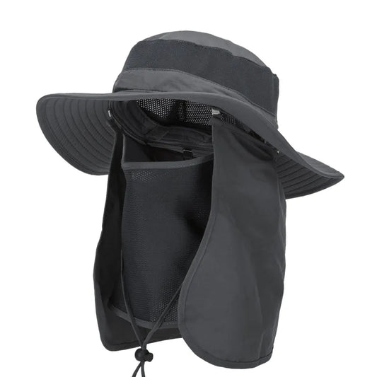 Dark Grey Outdoor Summer Sun Protection Hat with UV Protection Breathable Wide Brim Fisherman Cap for Hiking Cycling Fishing