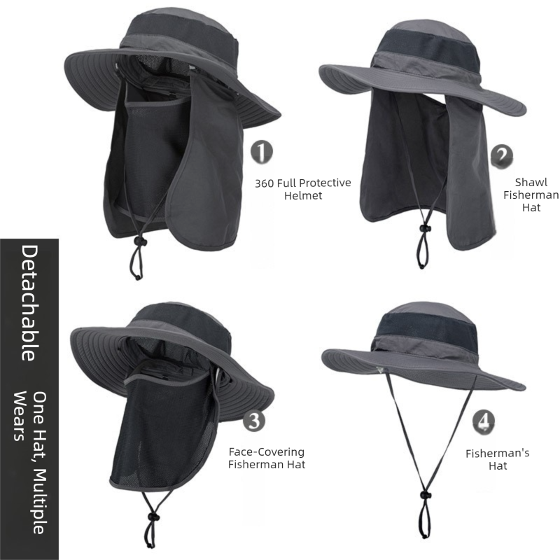 Dark Grey Outdoor Summer Sun Protection Hat with UV Protection Breathable Wide Brim Fisherman Cap for Hiking Cycling Fishing - Image 5