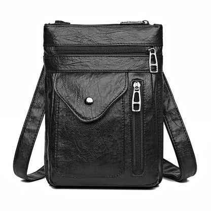 Black Women's Crossbody Bag Soft PU Leather Shoulder Phone Bag Vintage European Style Small Messenger Purse
