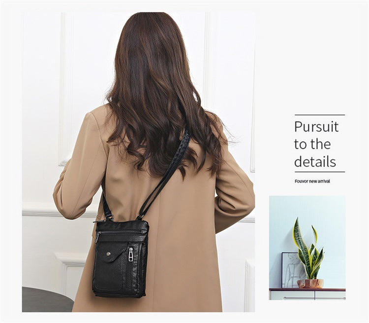 Black Women's Crossbody Bag Soft PU Leather Shoulder Phone Bag Vintage European Style Small Messenger Purse - Image 2