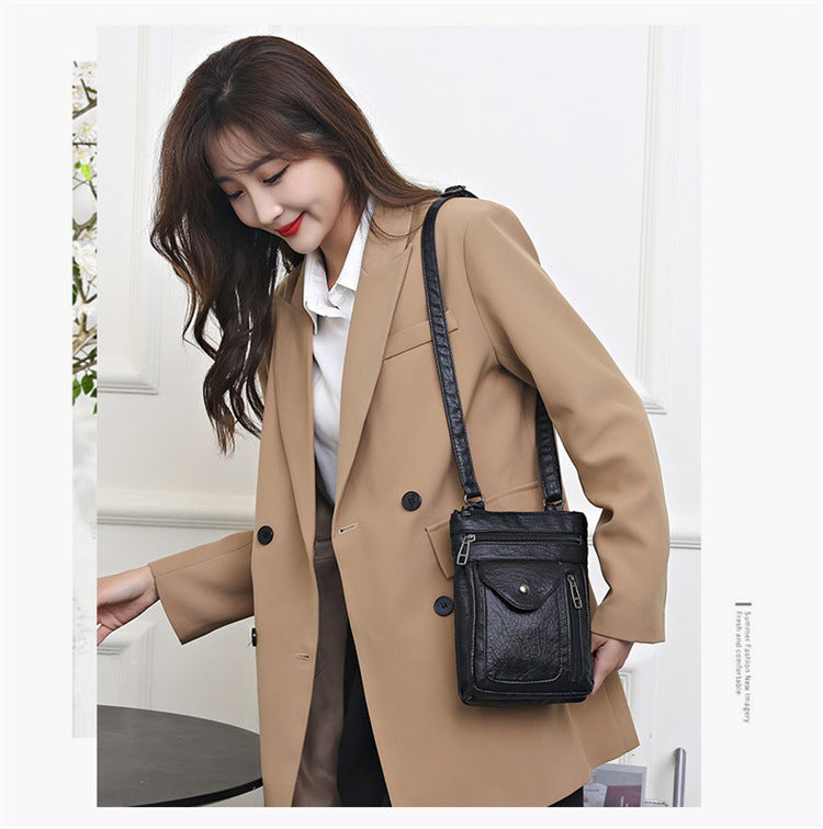 Black Women's Crossbody Bag Soft PU Leather Shoulder Phone Bag Vintage European Style Small Messenger Purse - Image 3