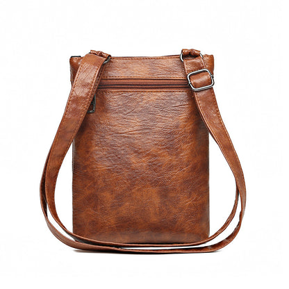 Brown Women's Crossbody Bag Soft PU Leather Shoulder Phone Bag Vintage European Style Small Messenger Purse - Image 2