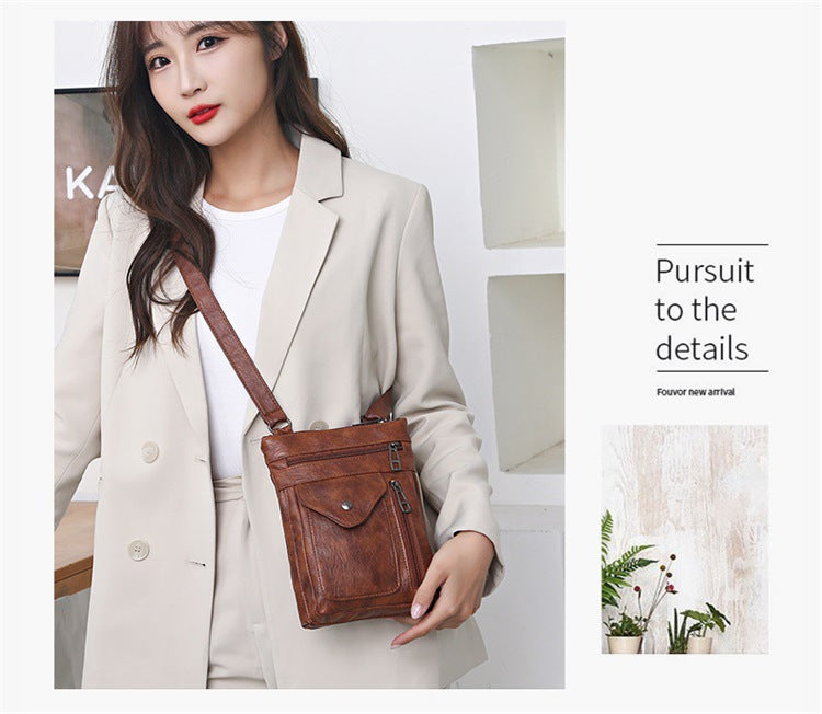 Brown Women's Crossbody Bag Soft PU Leather Shoulder Phone Bag Vintage European Style Small Messenger Purse - Image 6