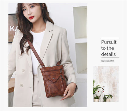 Brown Women's Crossbody Bag Soft PU Leather Shoulder Phone Bag Vintage European Style Small Messenger Purse - Image 6
