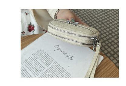 Dark Pink Women's Mini Genuine Leather Coin Purse Double Zipper Organiser Multi-function Wristlet Wallet - Image 6