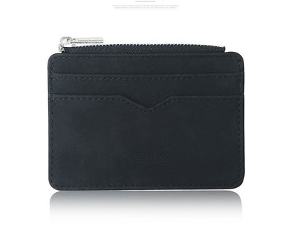 2 Pcs Black Men's Slim Frosted PU Leather Card Holder Wallet with Zip Coin Pocket Multi-Card ID Case