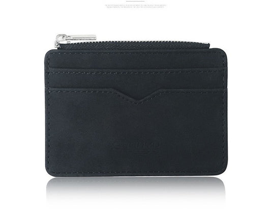 2 Pcs Black Men's Slim Frosted PU Leather Card Holder Wallet with Zip Coin Pocket Multi-Card ID Case