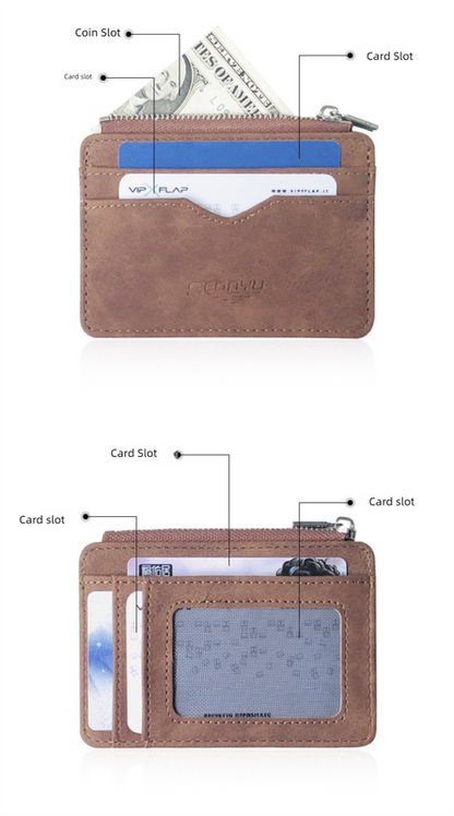 2 Pcs Blue Men's Slim Frosted PU Leather Card Holder Wallet with Zip Coin Pocket Multi-Card ID Case - Image 3